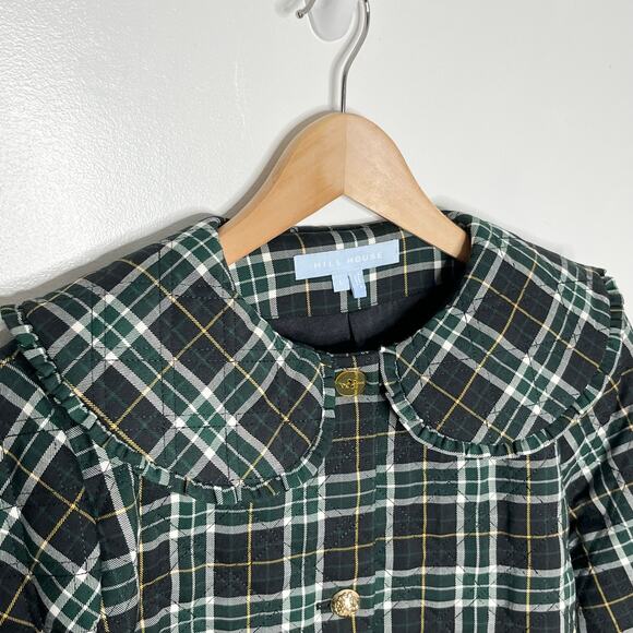 Hill House Quilted Jacket Womens Large Black Green Plaid Pockets Collared READ - Picture 5 of 11